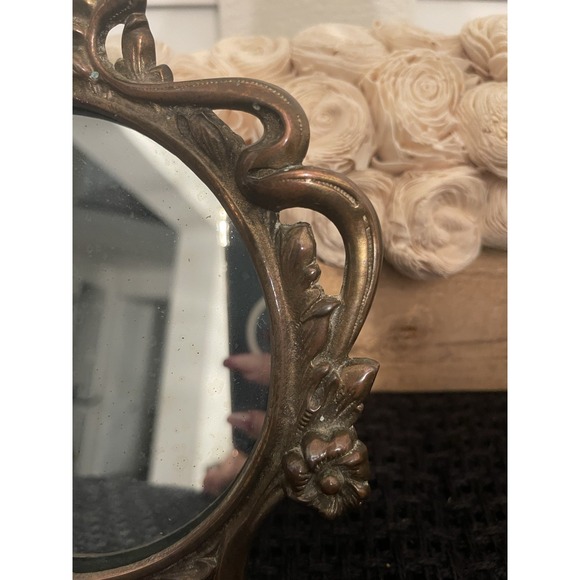 Antique Art Nouveau Mirror Decorative Arts Cast Iron Gold Dresser Countertop Antique Art Nouveau Mirror Decorative Arts Cast Iron Gold Dresser Countertop